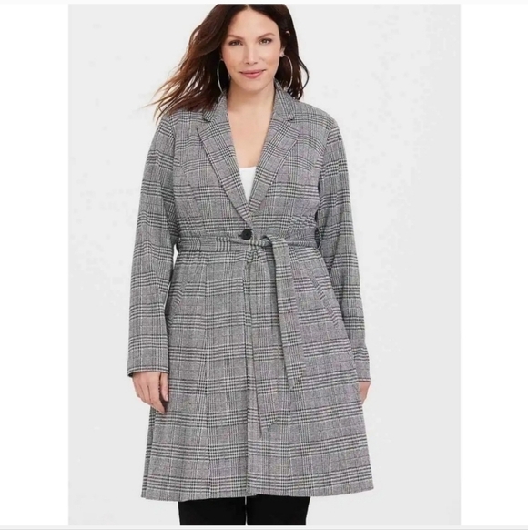 Torrd Plaid Longline Blazer Long Sleeve Tie Pockets Lined Single Button Sz 3X - Picture 2 of 14